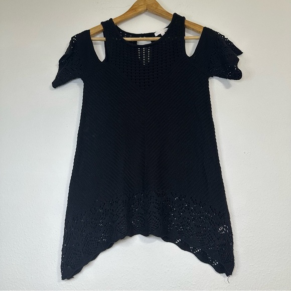 LC Lauren Conrad Crochet Black Cold Shoulder Preppy Tunic - Picture 2 of 11